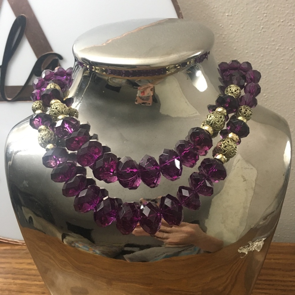 Vintage Robert Rose Double Strand Graduated Quartz Faceted Bead Necklace 16